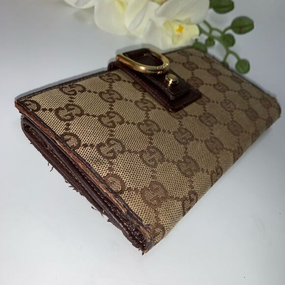 Authentic GUCCI GG Logo Leather Trim Long Wallet - Picture 3 of 10
